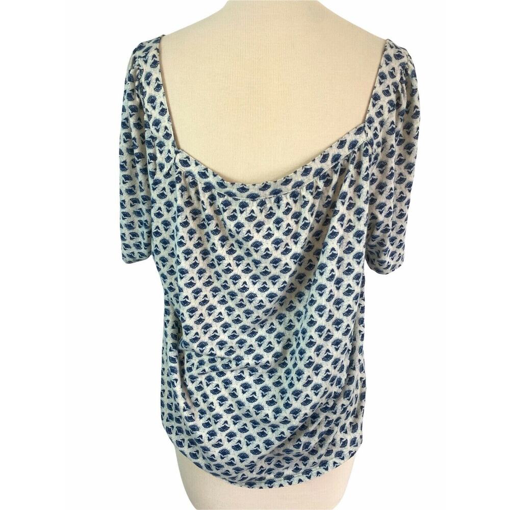 Large Lucky Brand Short Sleeve Tie Waist Blouse Blue Gray - Picture 3 of 4